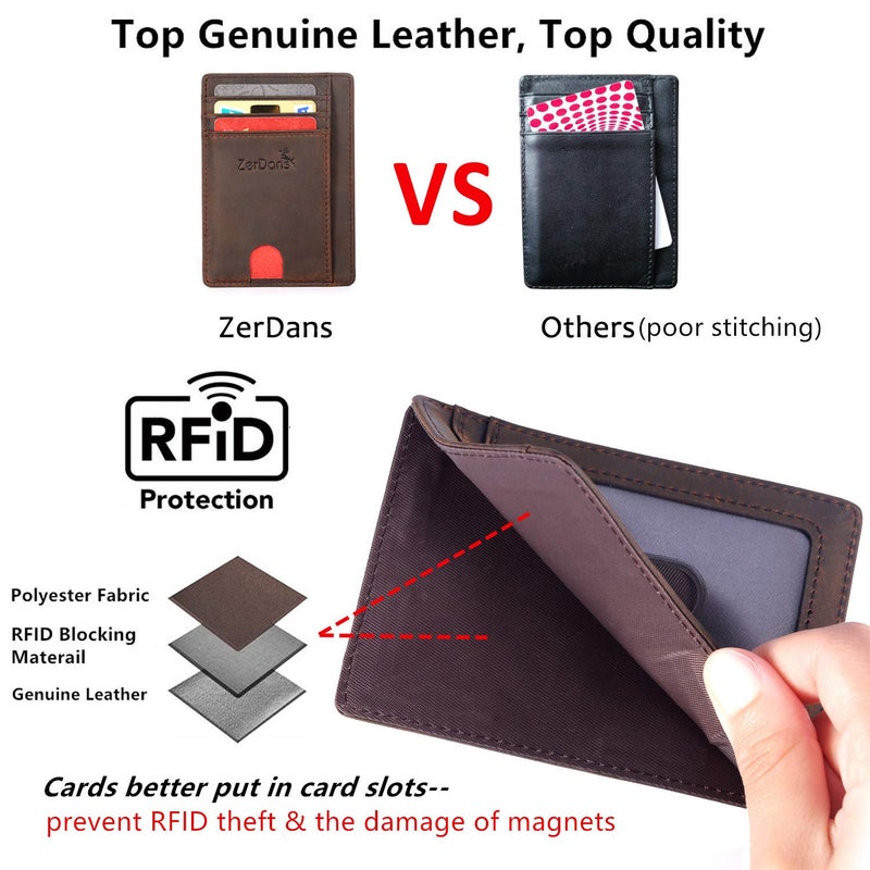 ZerDans Wallets for Men, RFID Blocking Minimalist Slim Front Pocket Leather Credit Card Holder with Magnetic Pocket - Image 4